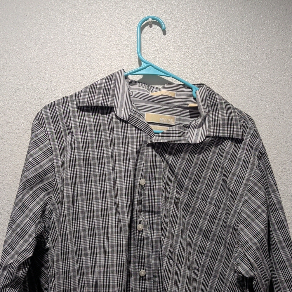 Michael Kors Black and White Striped Plaid Shirt